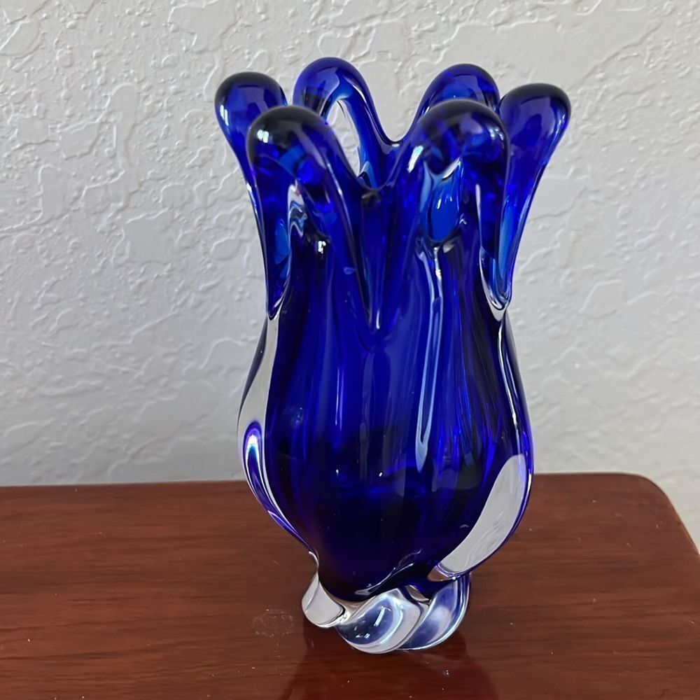 Vintage Bohemian Colbalt Vase Chez Republic C1960’s clear incased stunning